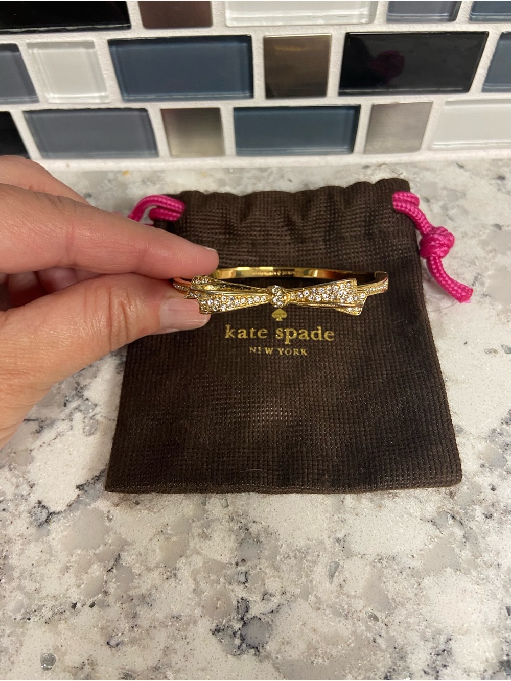 kate spade Gold Crystal Bow Bangle Bracelet